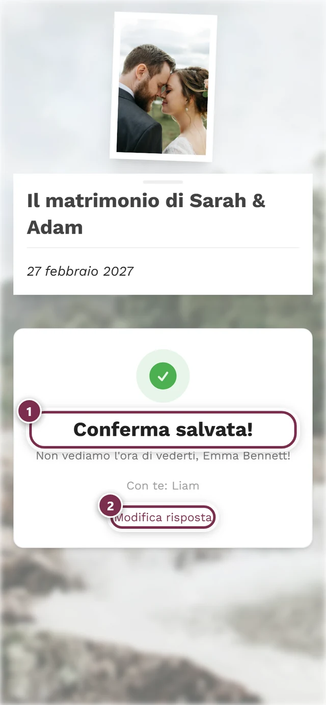 Pagina di conferma con il titolo Conferma salvata e il pulsante Modifica risposta