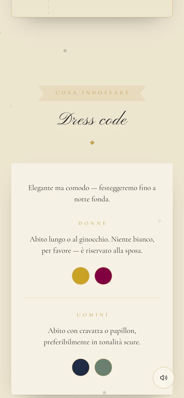 Sezione Dress code con i gruppi Donne e Uomini e due cerchi colorati ciascuno