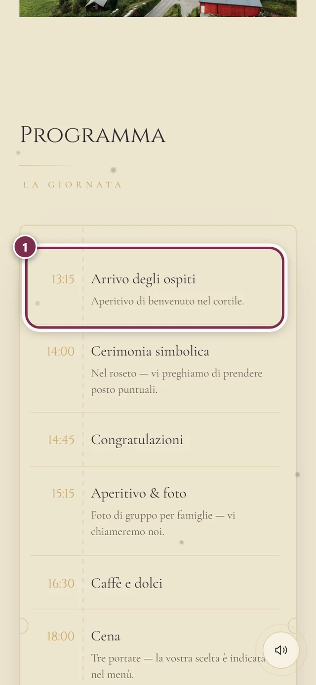 Sezione Programma con una linea del tempo e l'anello intorno al primo punto del programma
