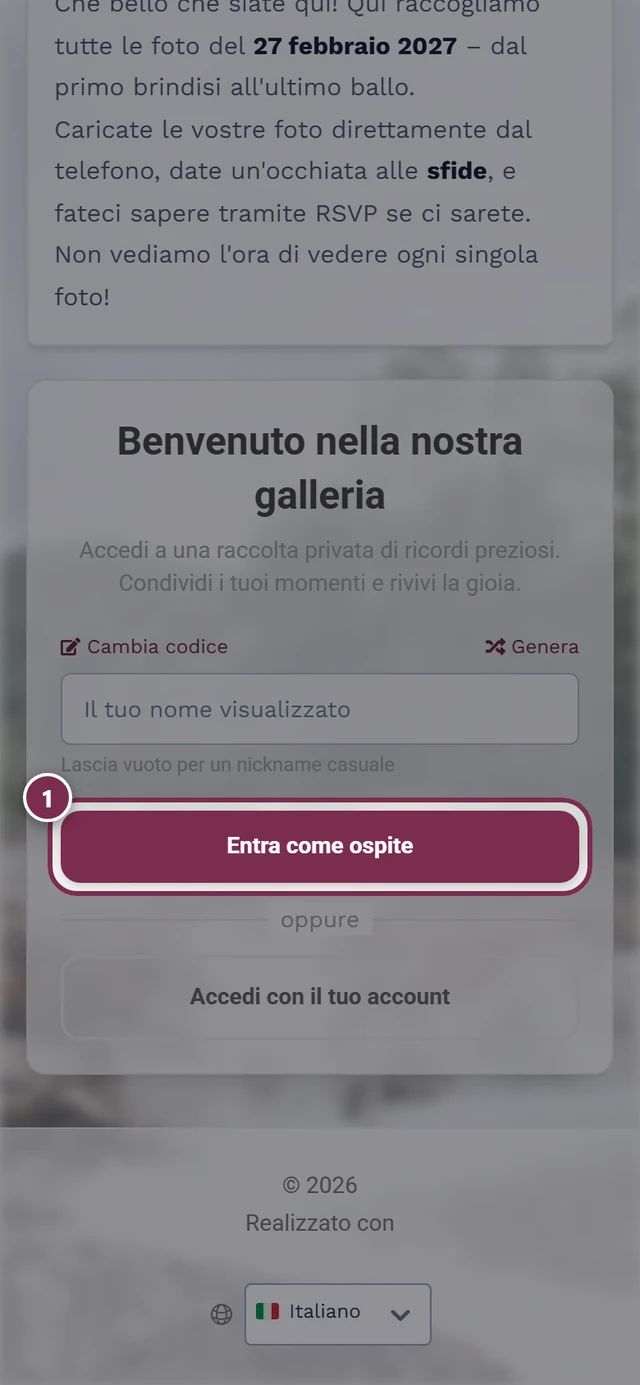 Campo Il tuo nome con il pulsante Vai alle foto evidenziato