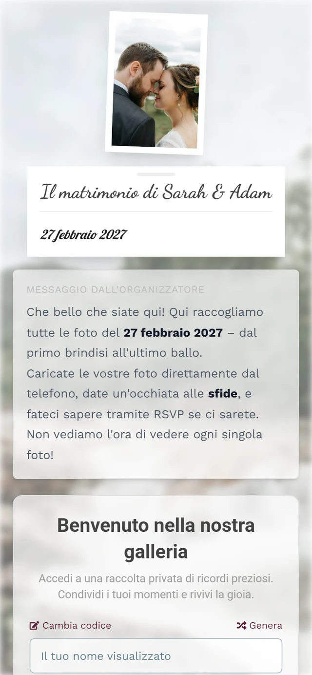 Schermata di benvenuto dell'evento prima di entrare
