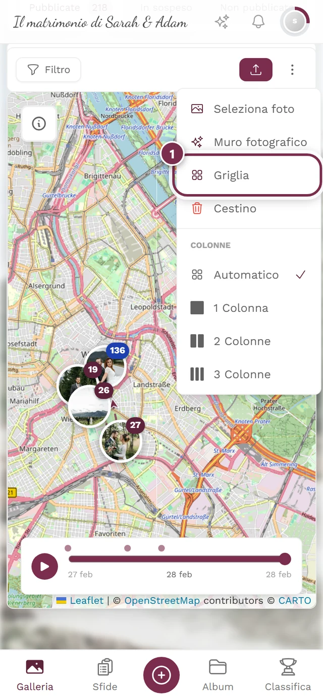 Vista mappa con il pulsante Griglia evidenziato