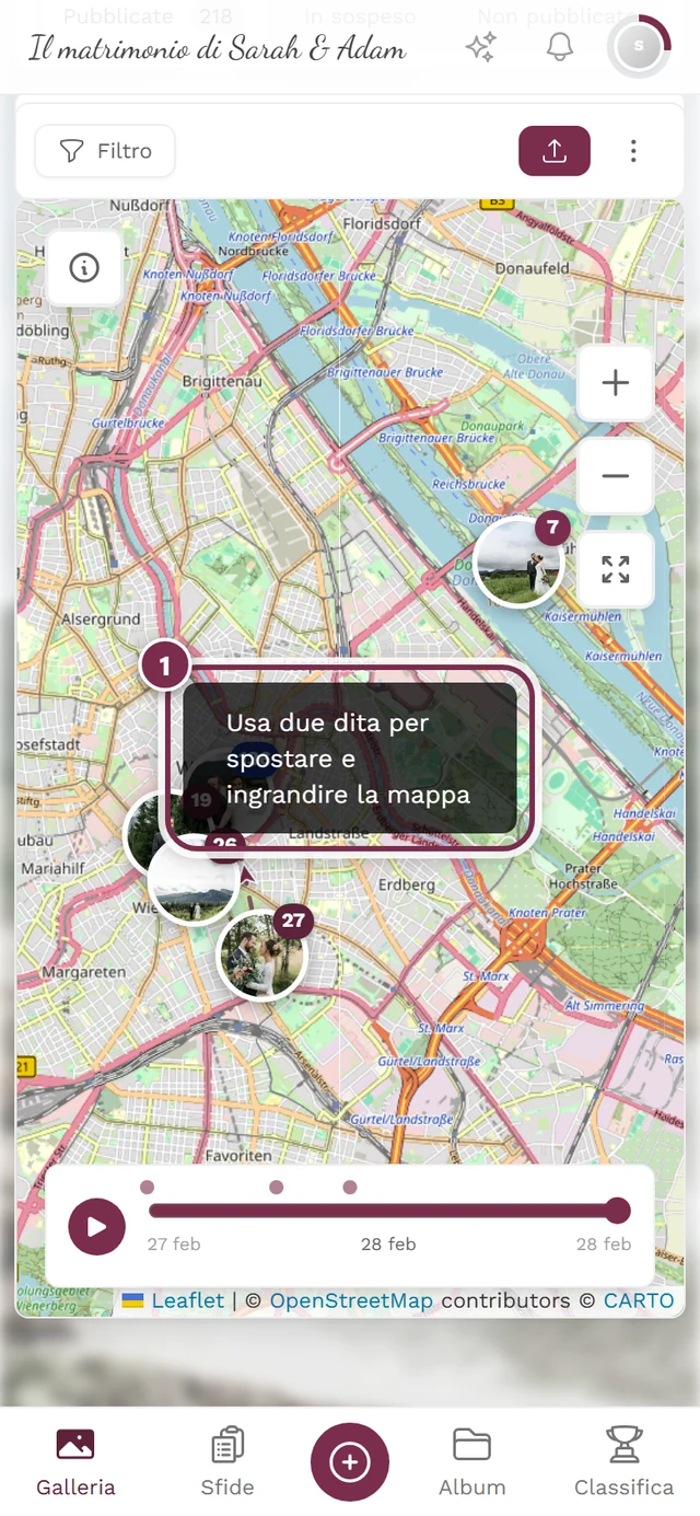 Mappa sul telefono con l'avviso Usa due dita
