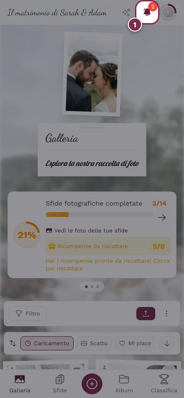 Simbolo della campanella per le notifiche evidenziato