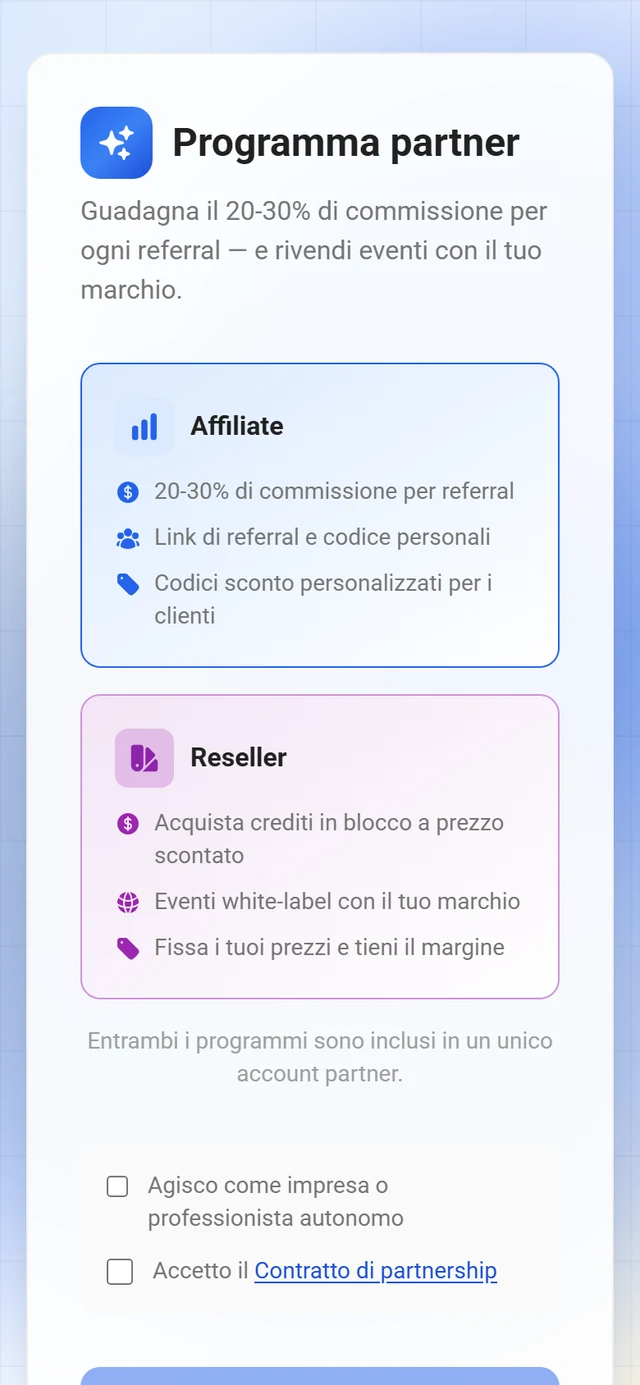 Pagina Impostazioni con il modulo Dati aziendali