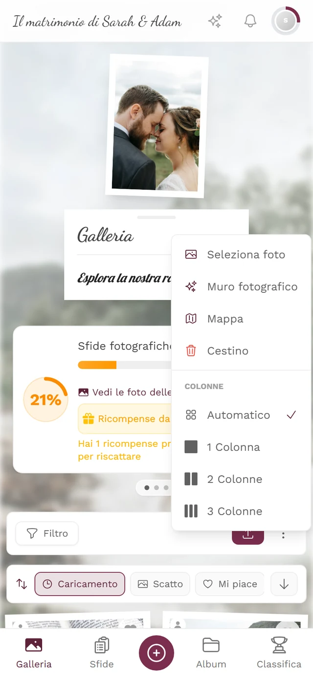 Menu ⋮ Altro della galleria aperto sul telefono con la voce Muro fotografico