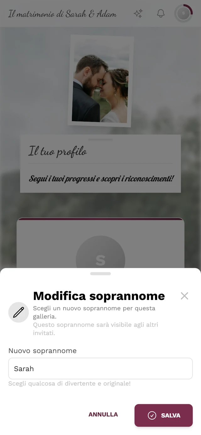 Finestra per modificare il soprannome