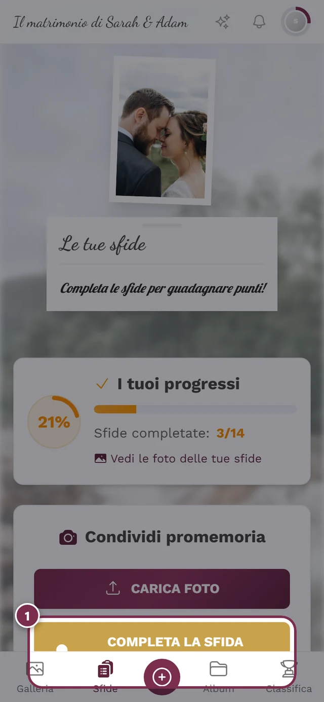 Finestra di caricamento con sfida preselezionata