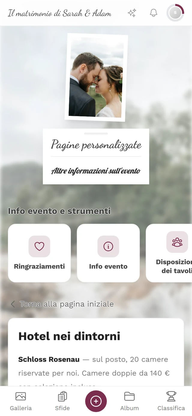 Pagina personalizzata finita nella vista degli invitati con titolo, immagine e testo