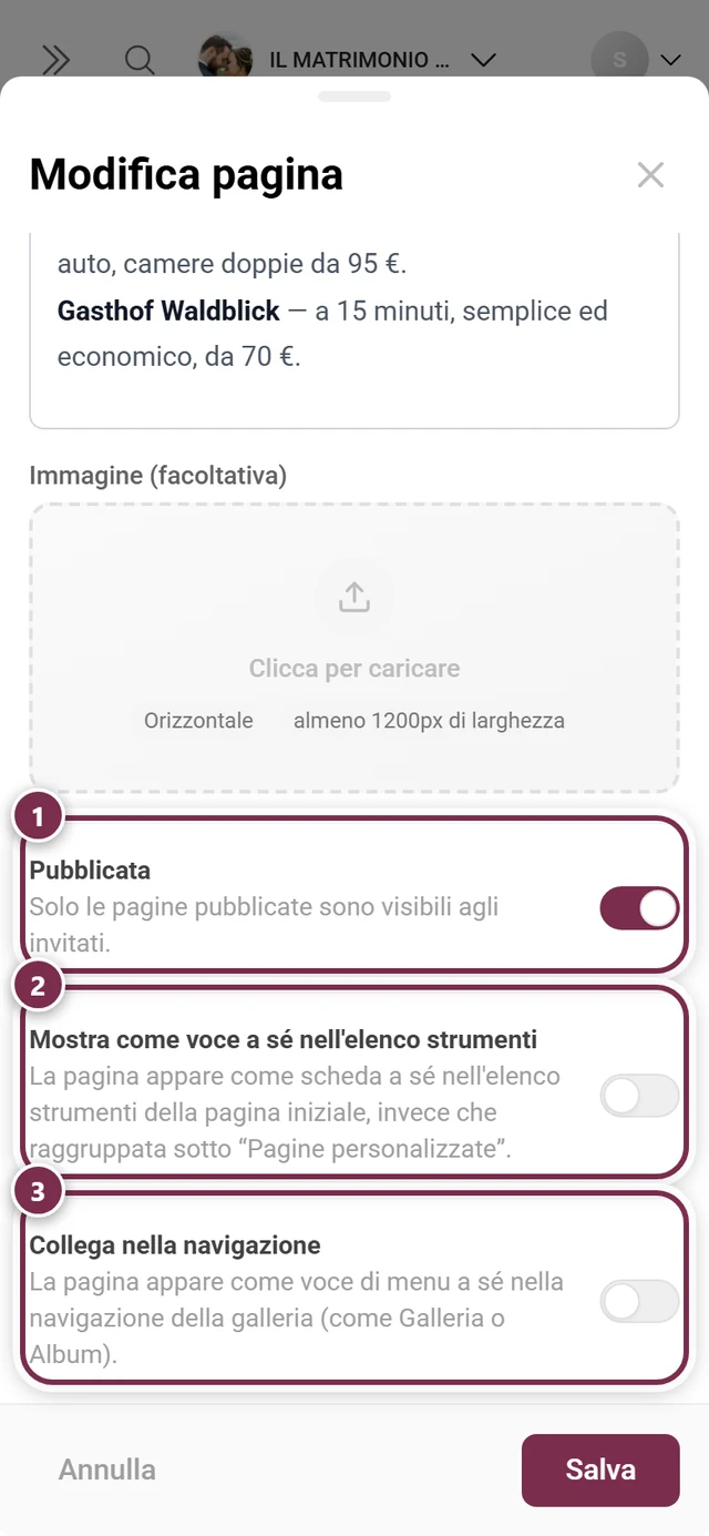 I tre interruttori della finestra della pagina, ognuno evidenziato