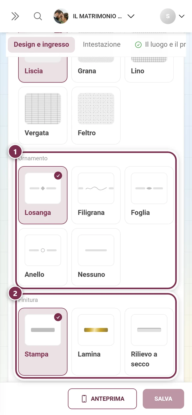 Ornamento e finitura con cerchi numerati attorno a entrambi gli assi