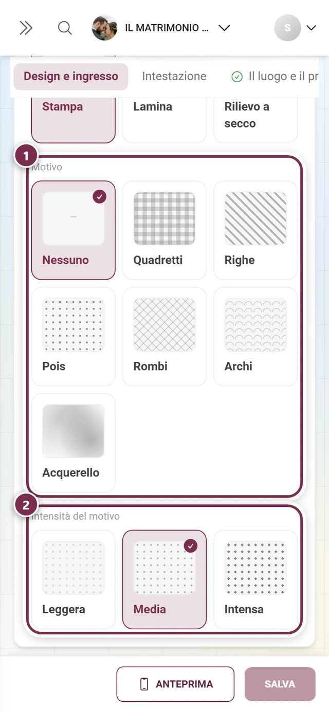 Motivo e intensità del motivo con cerchi numerati