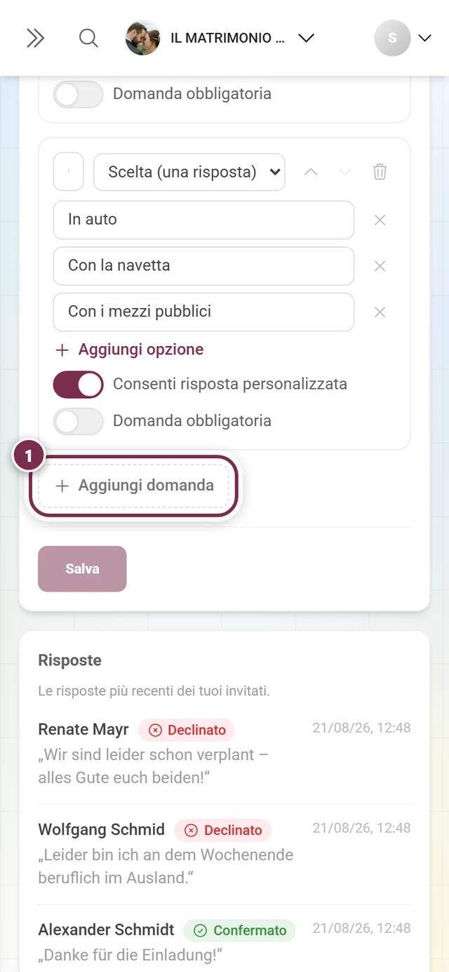 Il pulsante Aggiungi domanda sotto le domande esistenti