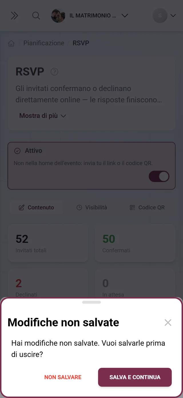 Richiesta di conferma al cambio di scheda con una bozza aperta