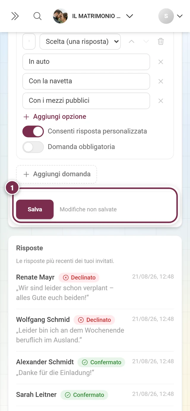 La riga di salvataggio con l'avviso Modifiche non salvate