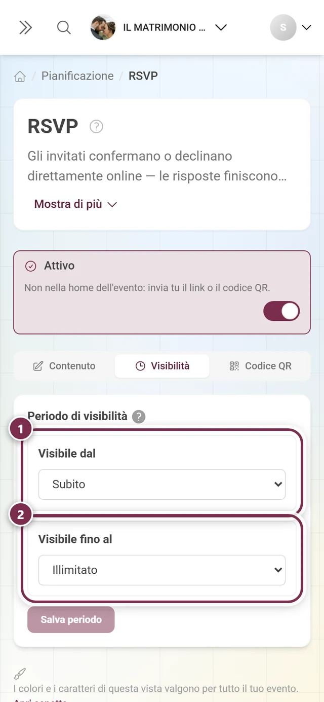 Scheda Visibilità con Visibile dal e Visibile fino al