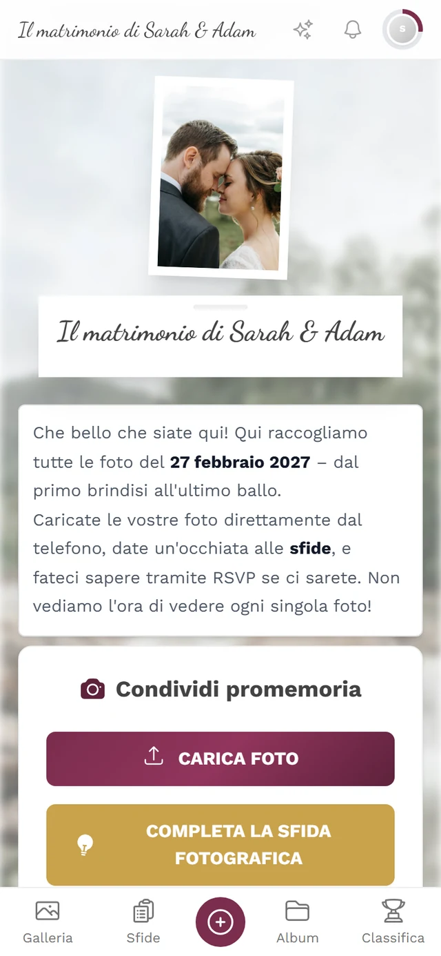 Pagina iniziale della galleria dell'evento dopo l'apertura del link dell'evento
