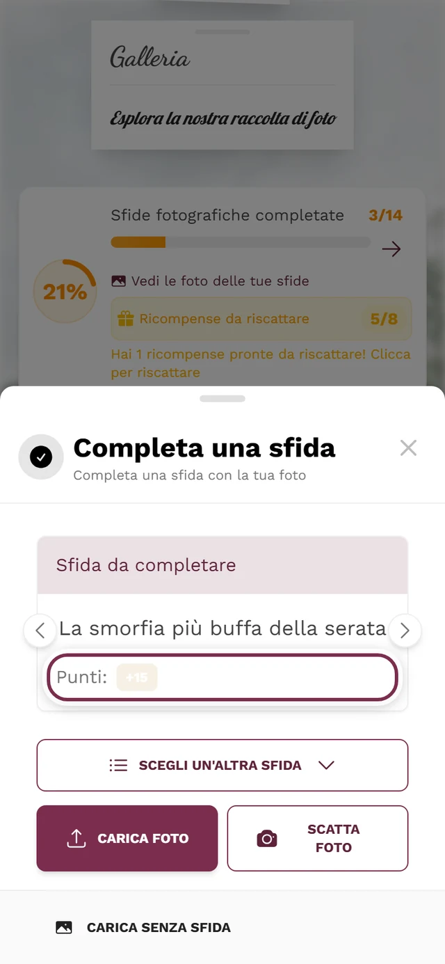 Scheda della sfida nella finestra di caricamento, con evidenziato il chip del punteggio