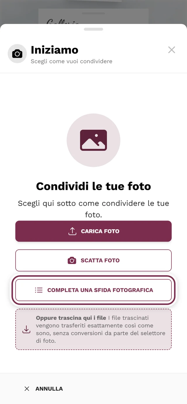 Primo passaggio della finestra di caricamento, l'accesso al percorso delle sfide è evidenziato