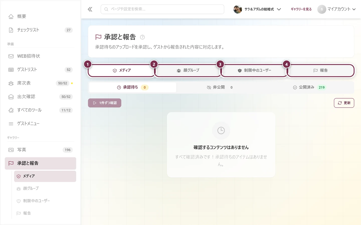 4つのタブすべてが強調表示された、モデレーションページのタブバー