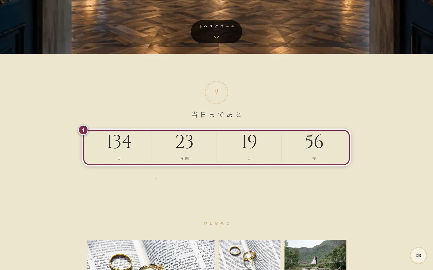 日、時間、分の数字の欄に輪がかかった、招待状のカウントダウンのセクション