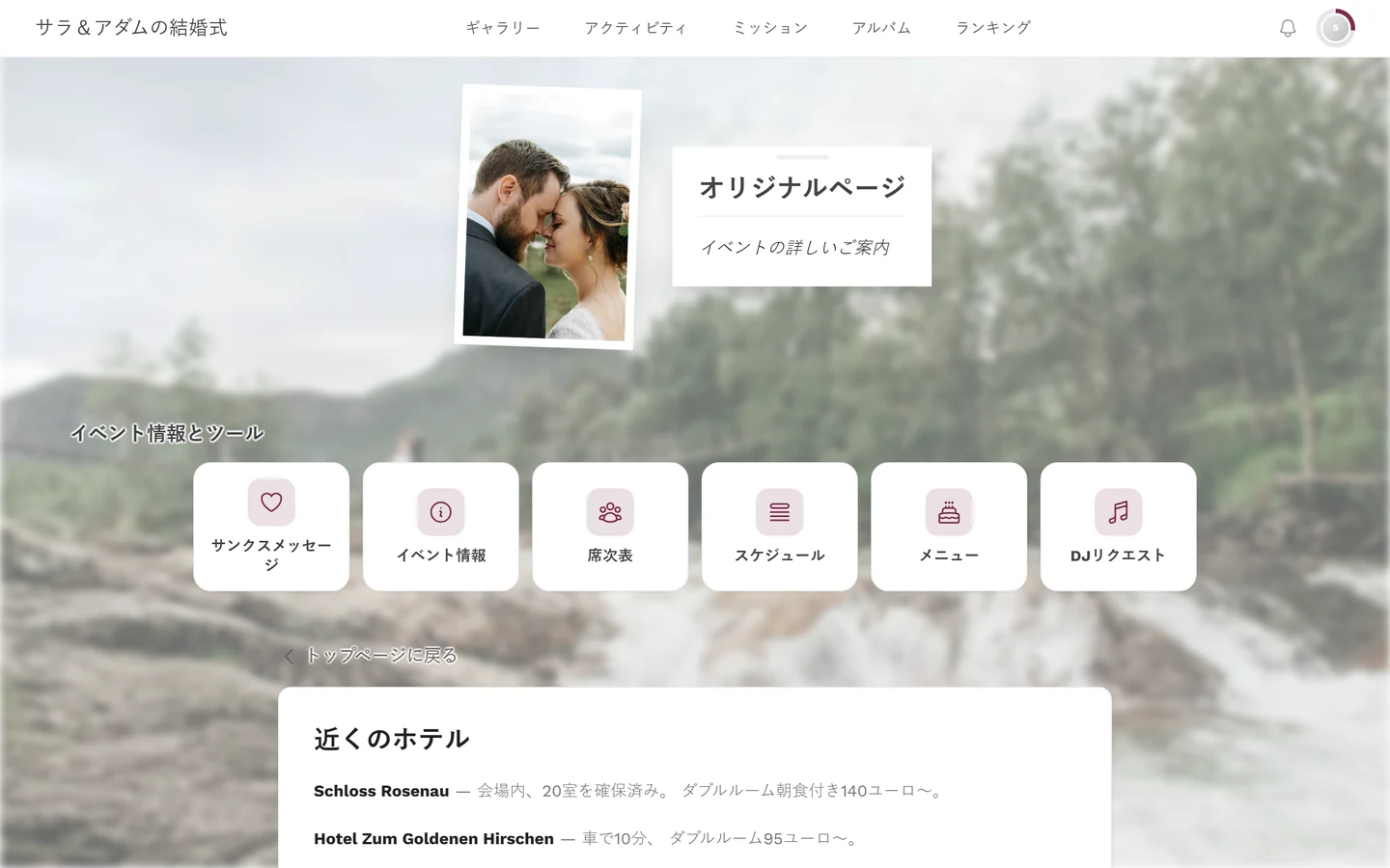 見出し、画像、本文がある、ゲストから見た完成したオリジナルページ