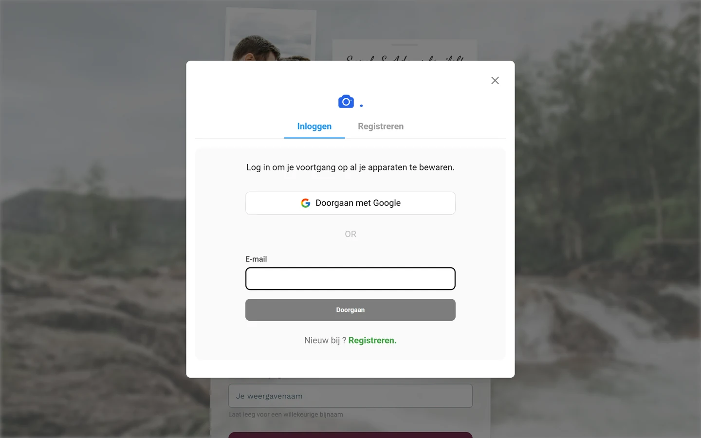 Aanmeldingsdialoogvenster met Google- en e-mailopties