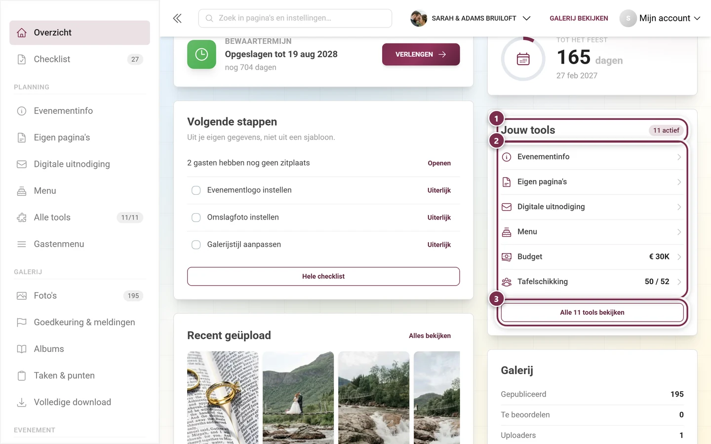 Dashboardkaart Jouw tools met actieve tools en hun aantallen