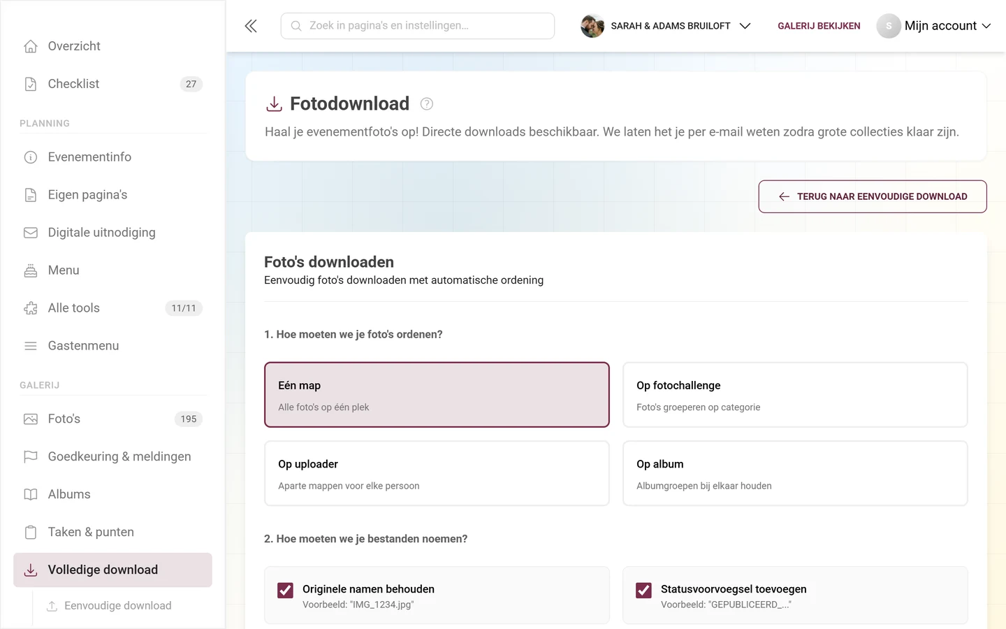 Geavanceerde download met mapstructuur, filters en selectie voor de ZIP-export