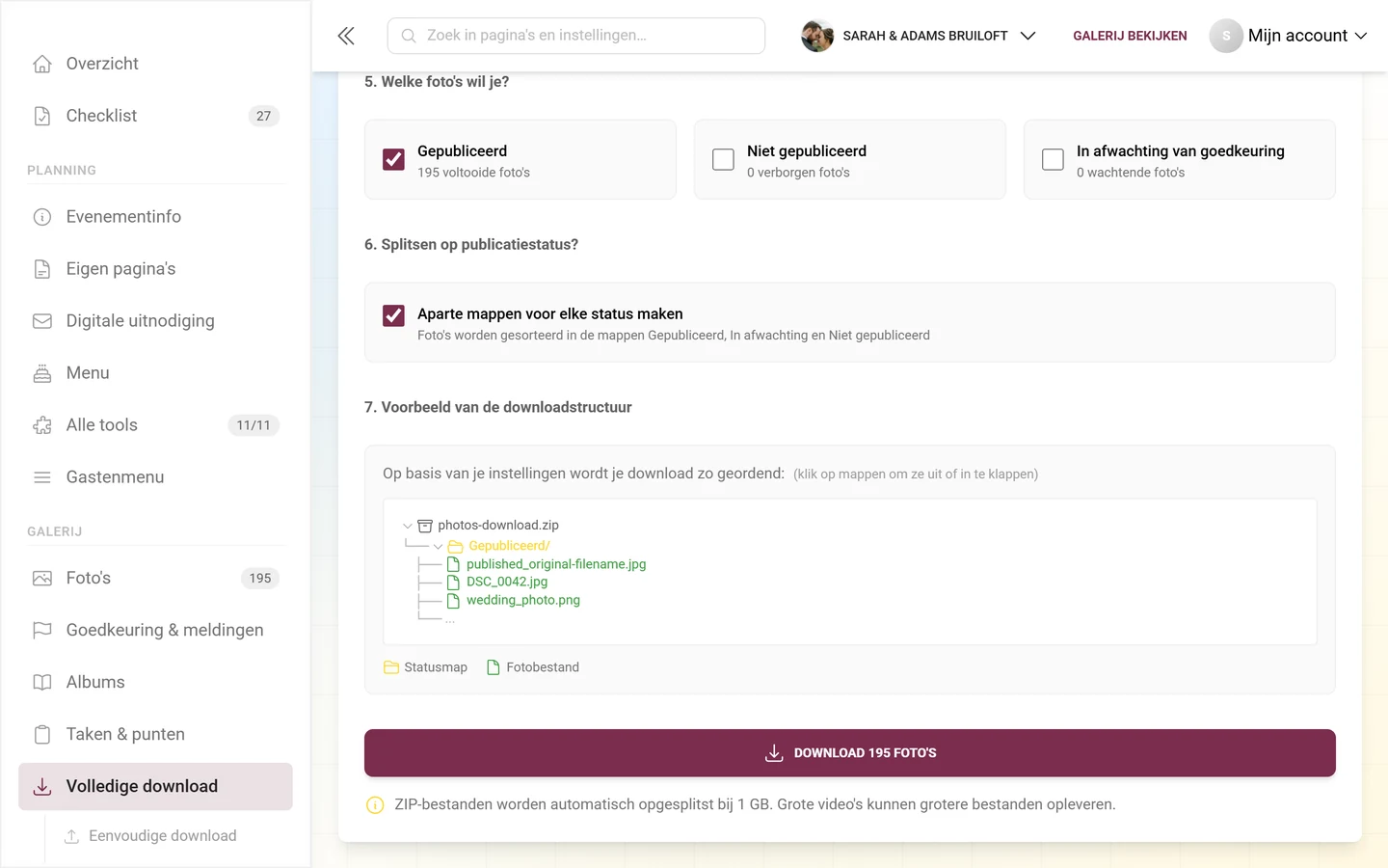 Stap 7 met de mapboom van het ZIP-archief en de downloadknop