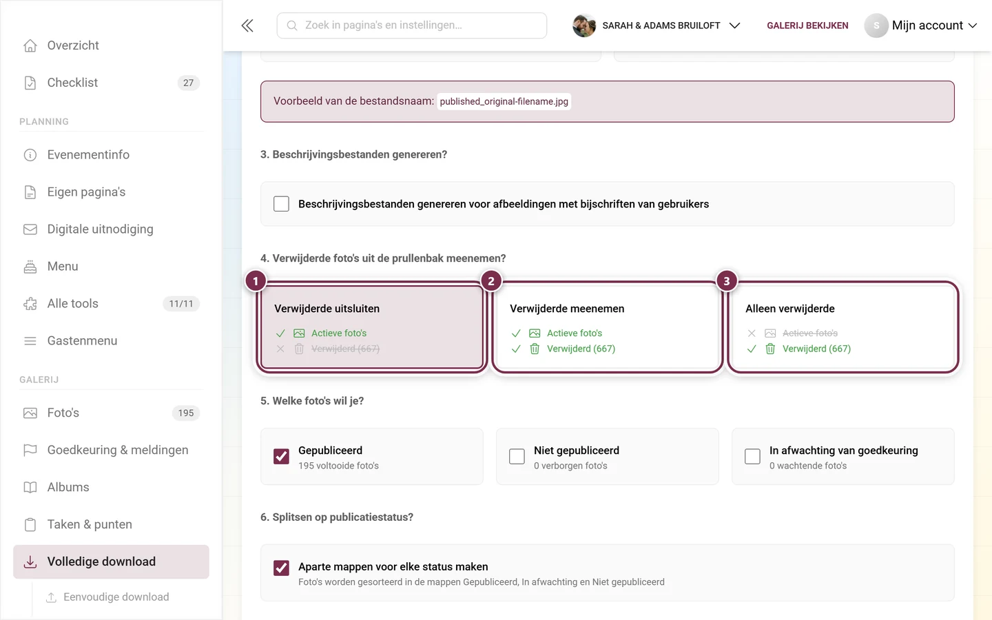 Stap 4 met de drie prullenbakkaarten, elk apart gemarkeerd