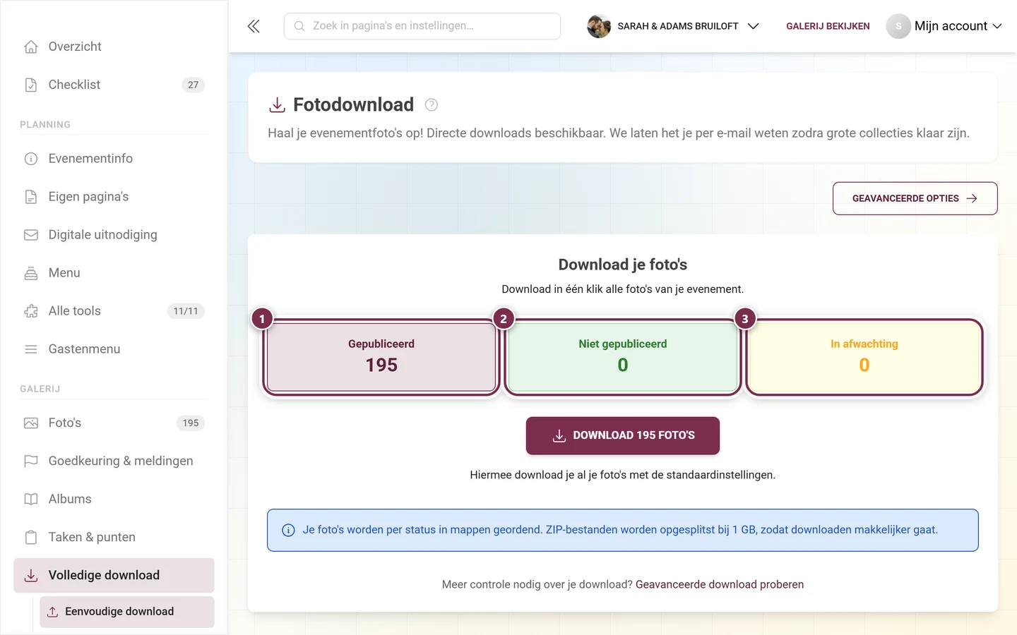 De drie statistiektegels van de eenvoudige download, alle drie gemarkeerd