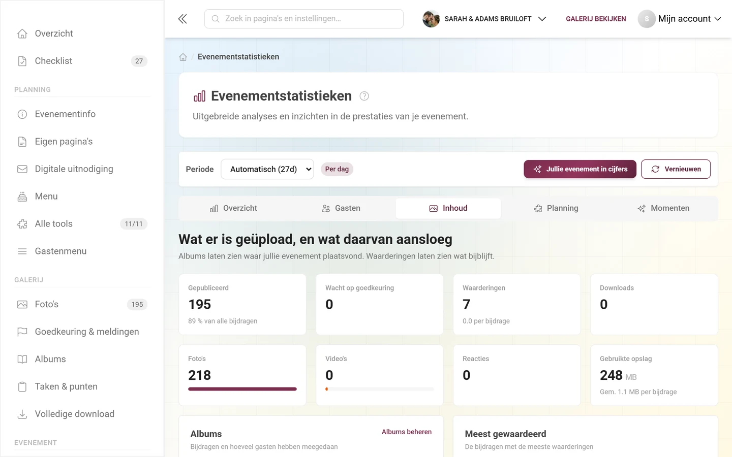 Onderdeel Inhoud met tegels, albums en de meest gewaardeerde bijdragen