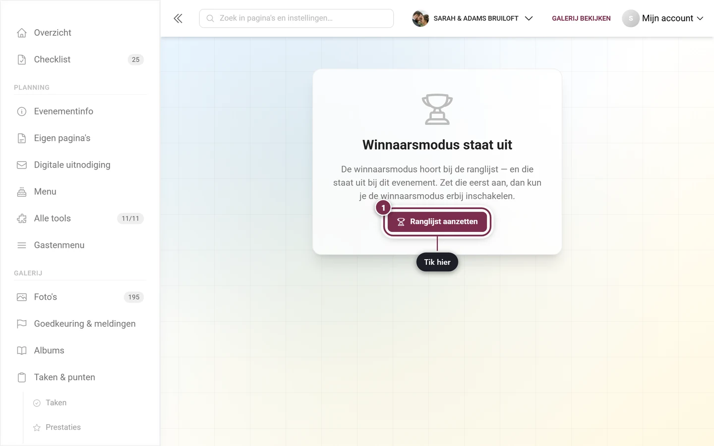 Melding dat de ranglijst uitstaat met de knop Ranglijst aanzetten