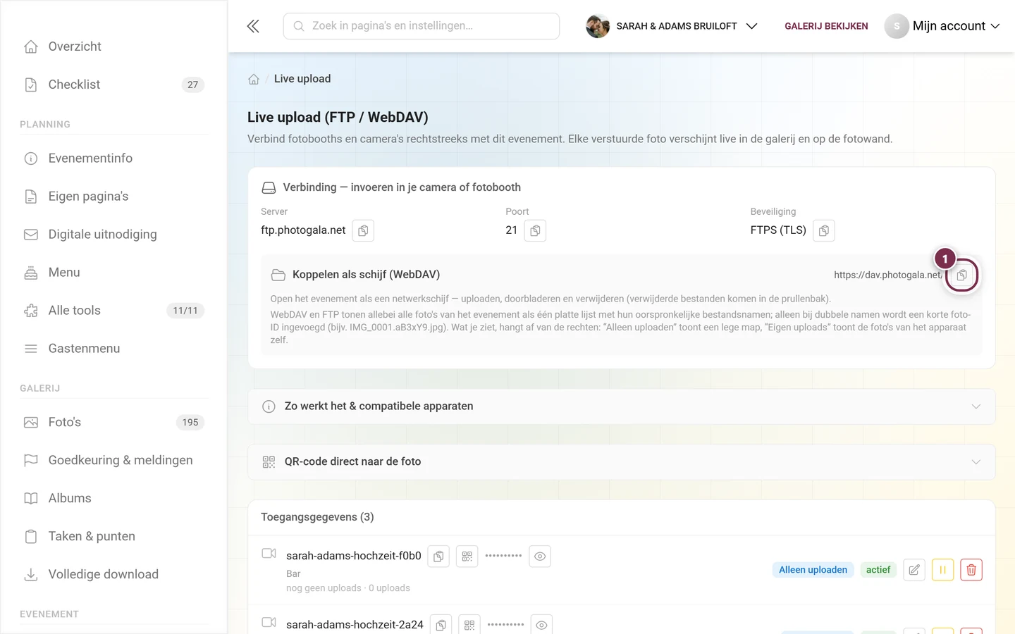 Regel Koppelen als schijf (WebDAV) met gemarkeerde kopieerknop naast het adres