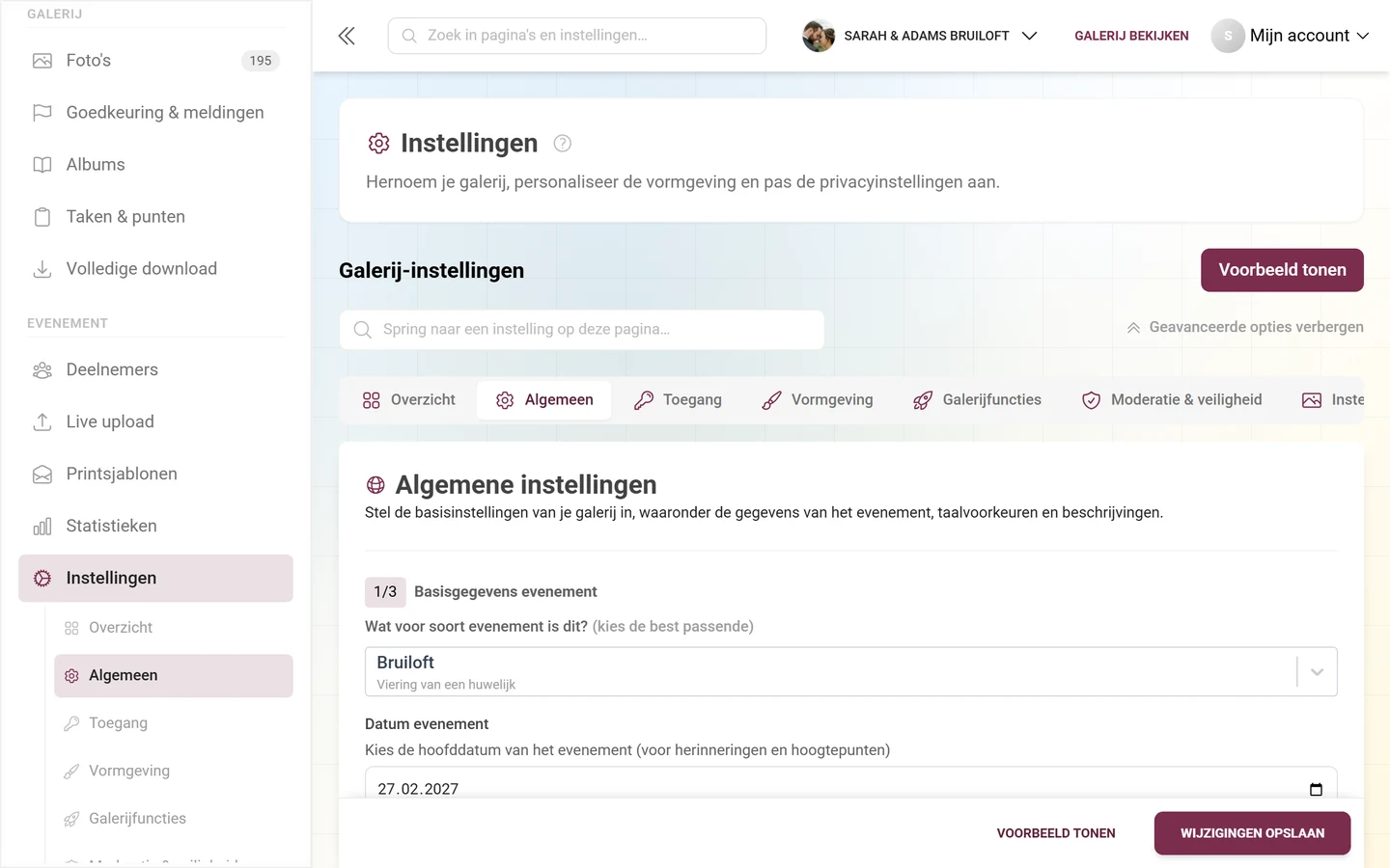 Onderdeel 3/3 Inhoud van de galerij met taalschakelaar, galerijtitel en beschrijving