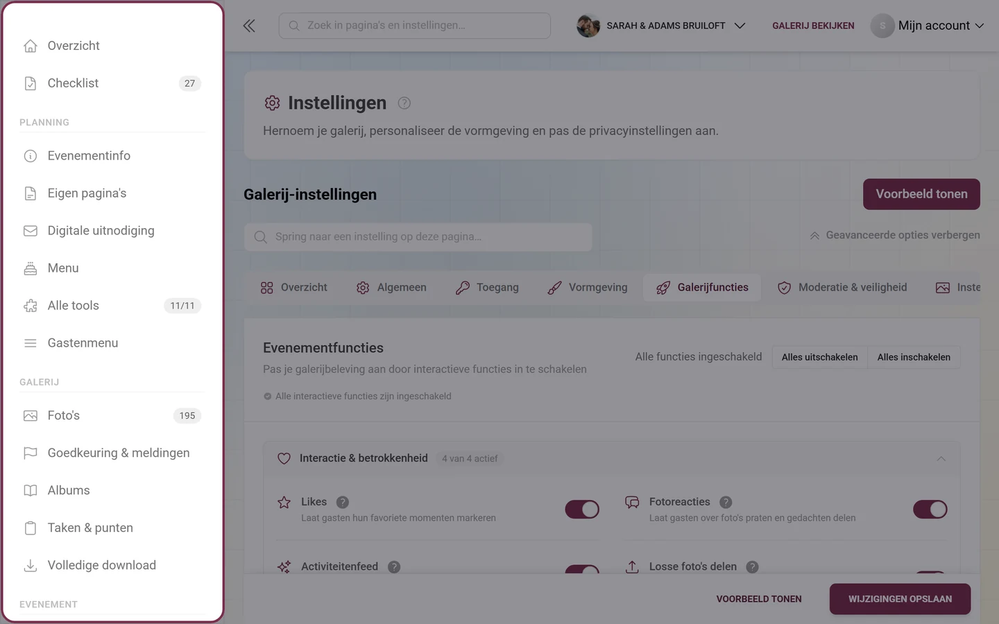 Zijbalk met uitgeklapt item en de bijbehorende subitems