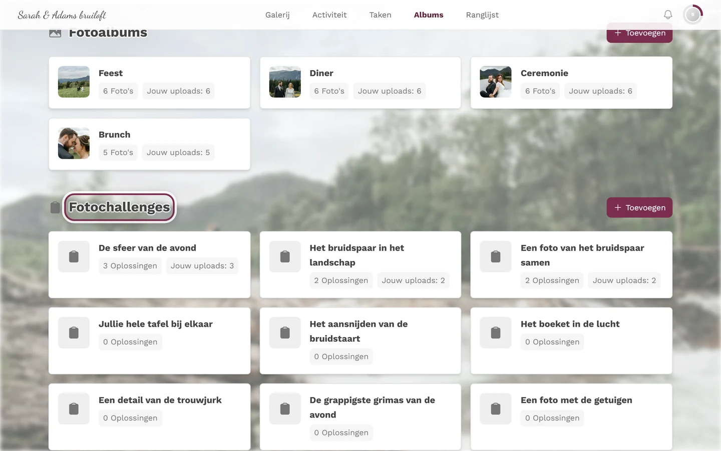 Albumoverzicht, gescrold naar het gemarkeerde onderdeel Fotochallenges