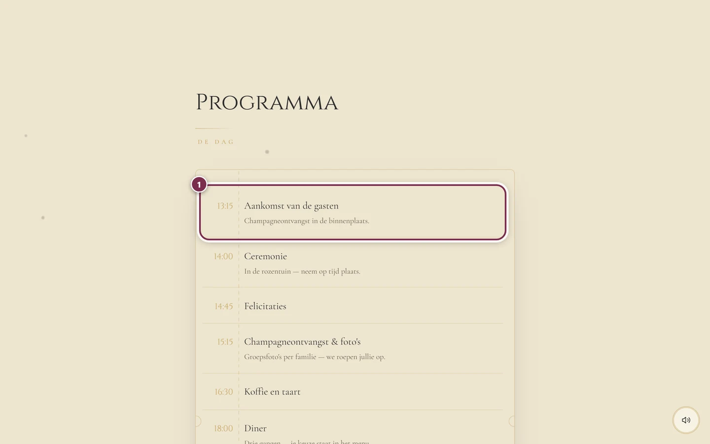 Onderdeel Programma met een tijdlijn en de ring om het eerste programmaonderdeel