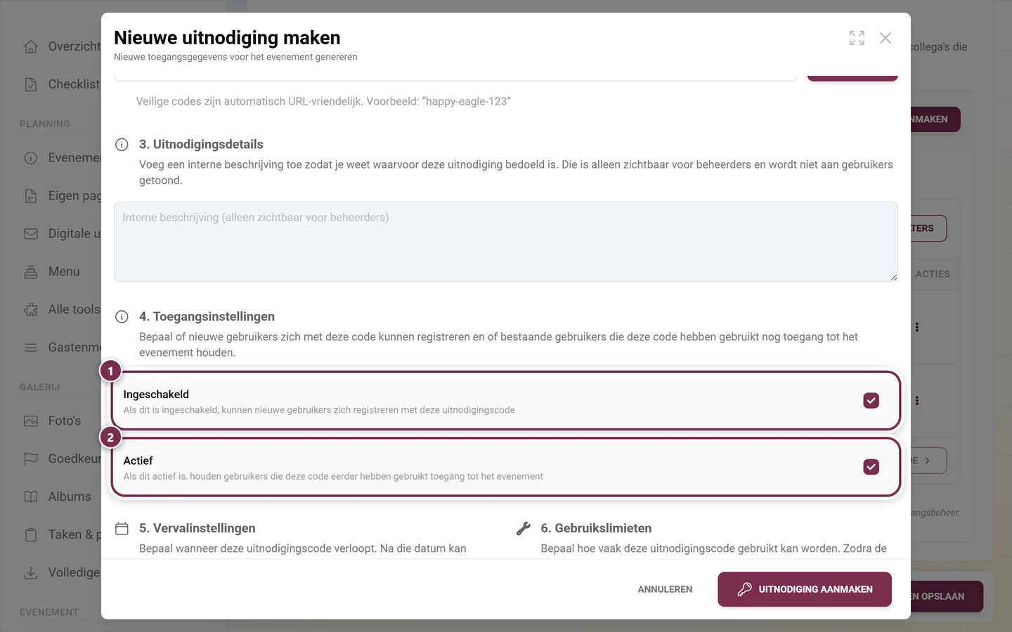 Onderdeel 4 van de dialoog met de selectievakjes Ingeschakeld en Actief