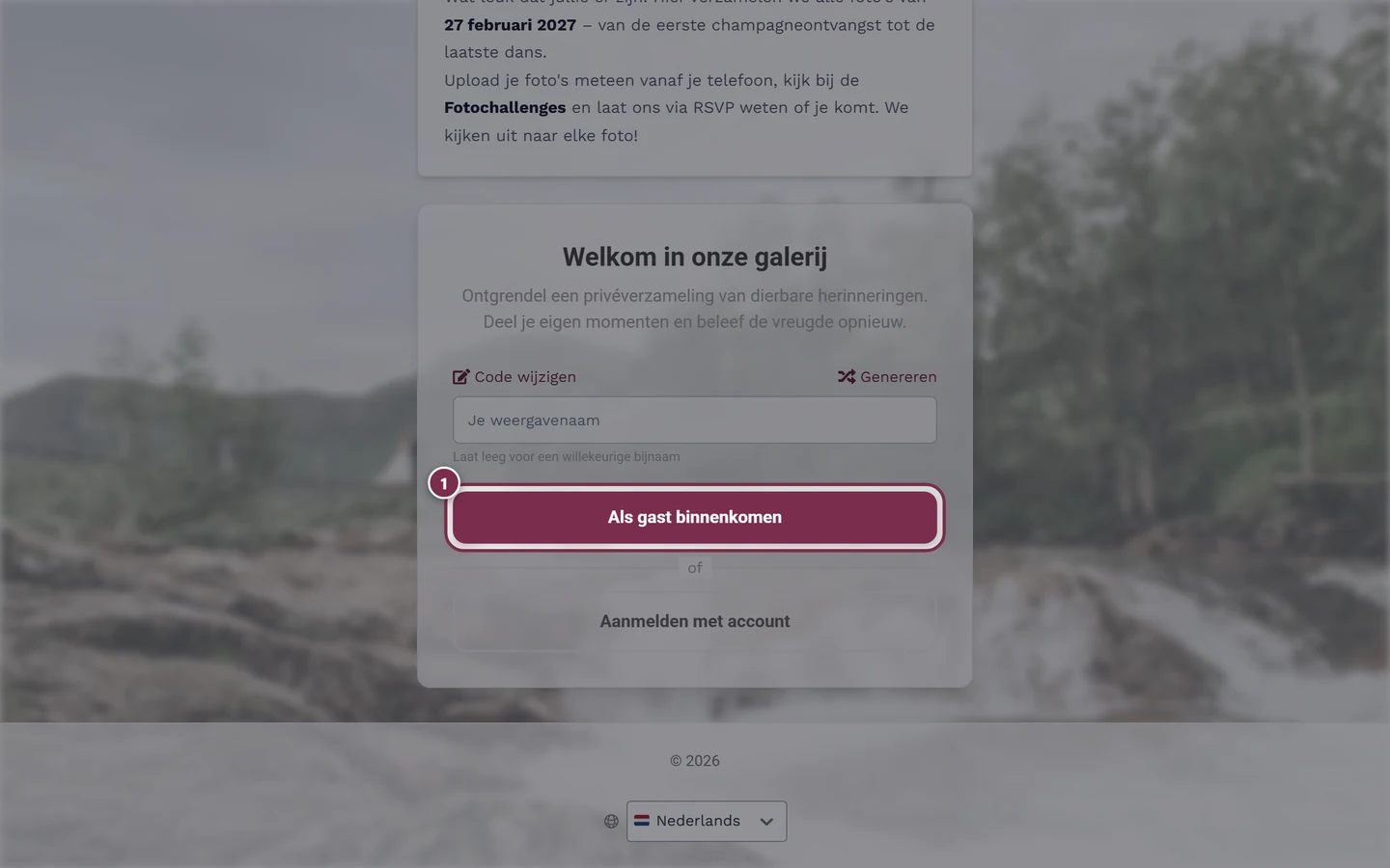 Invoerveld Je naam met de gemarkeerde knop Verder naar de foto’s