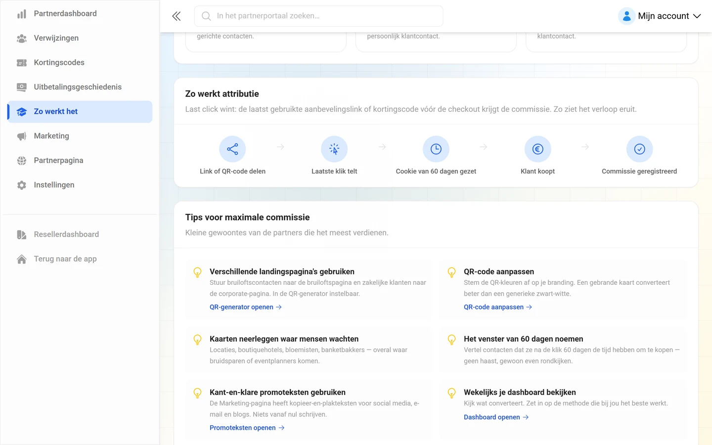 Stroomschema van de toewijzing, van link delen tot geregistreerde commissie