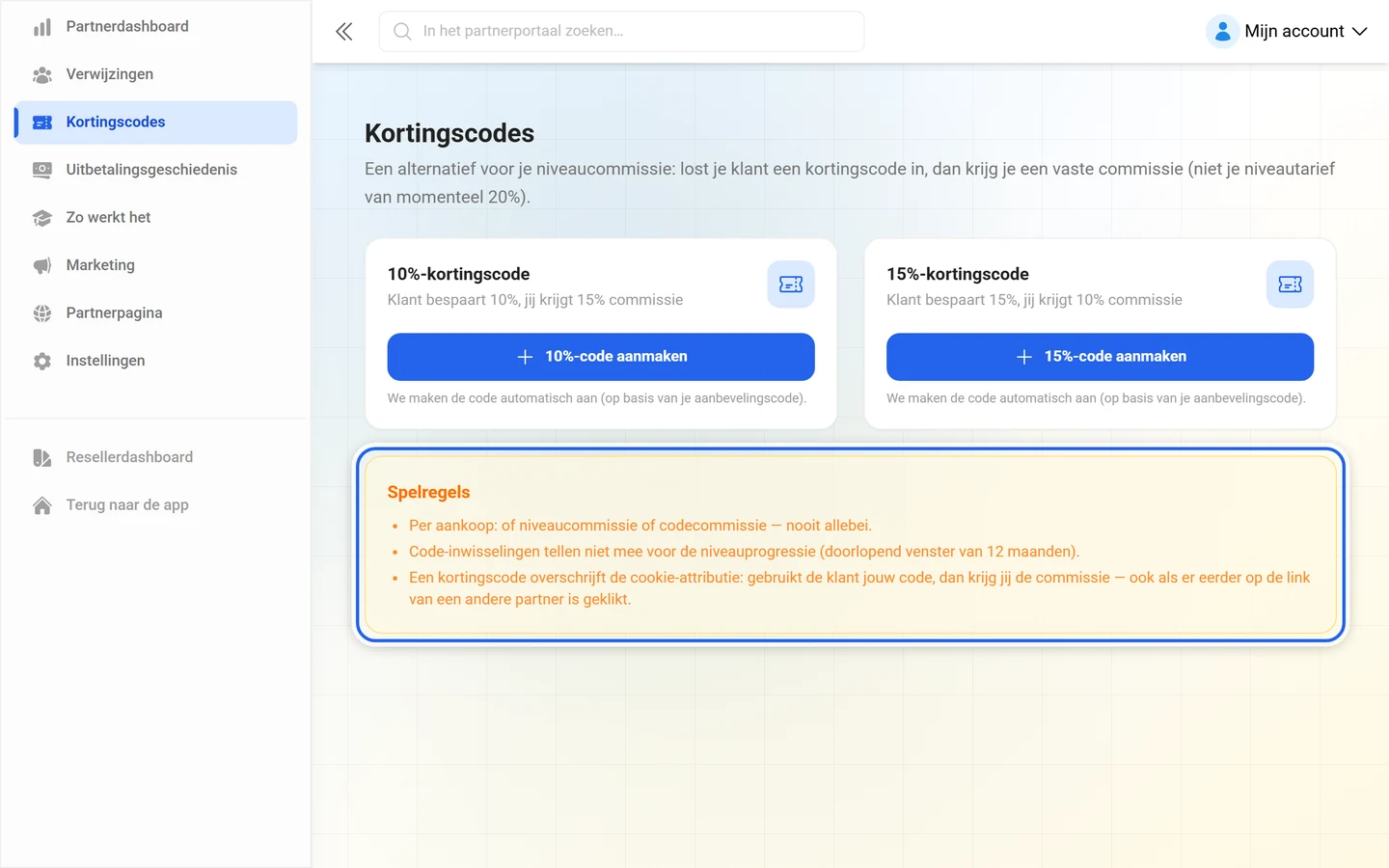 Gemarkeerd informatievak Spelregels met de drie regels over code- en niveaucommissie