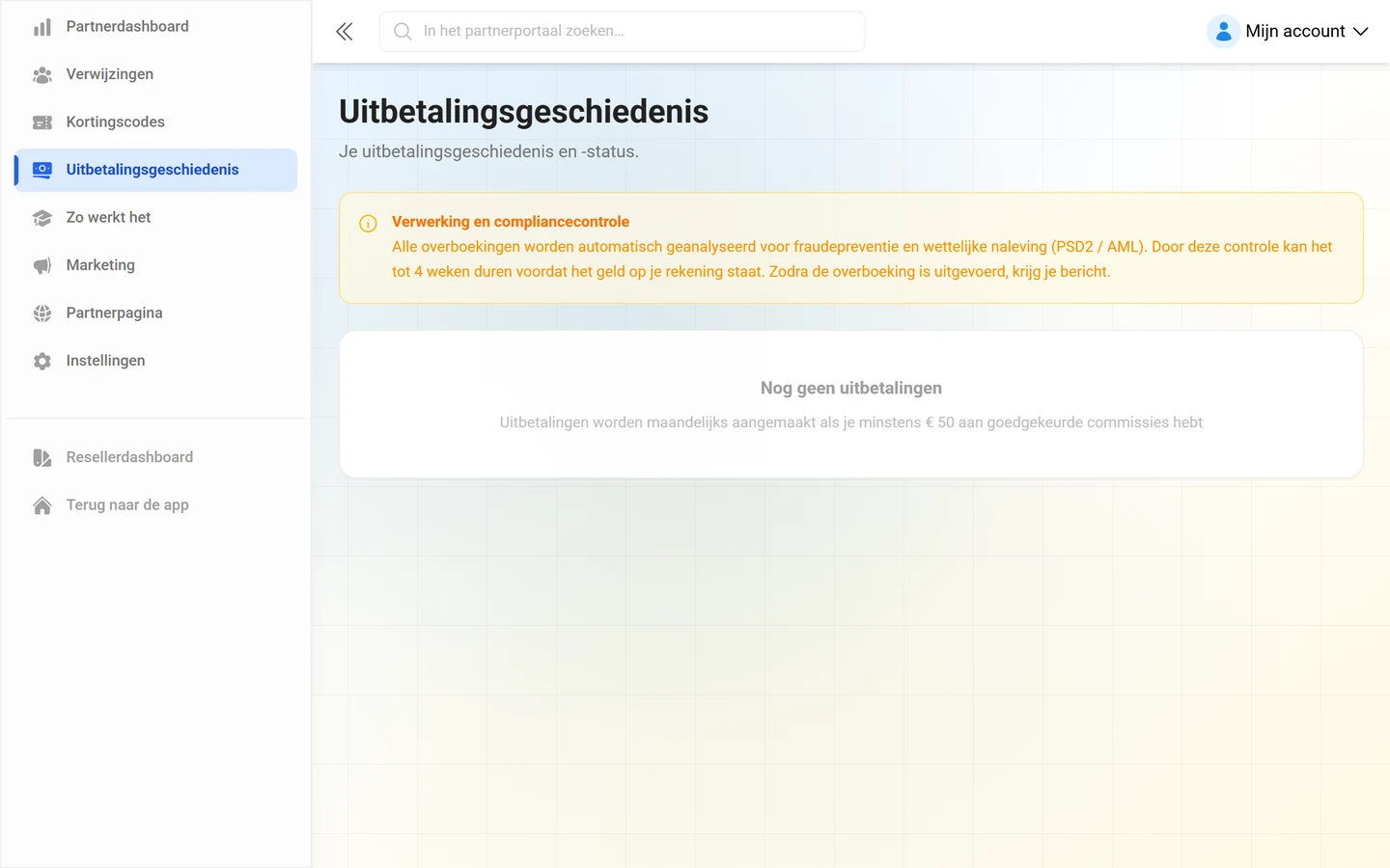 Uitbetalingsgeschiedenis in het partnerportaal