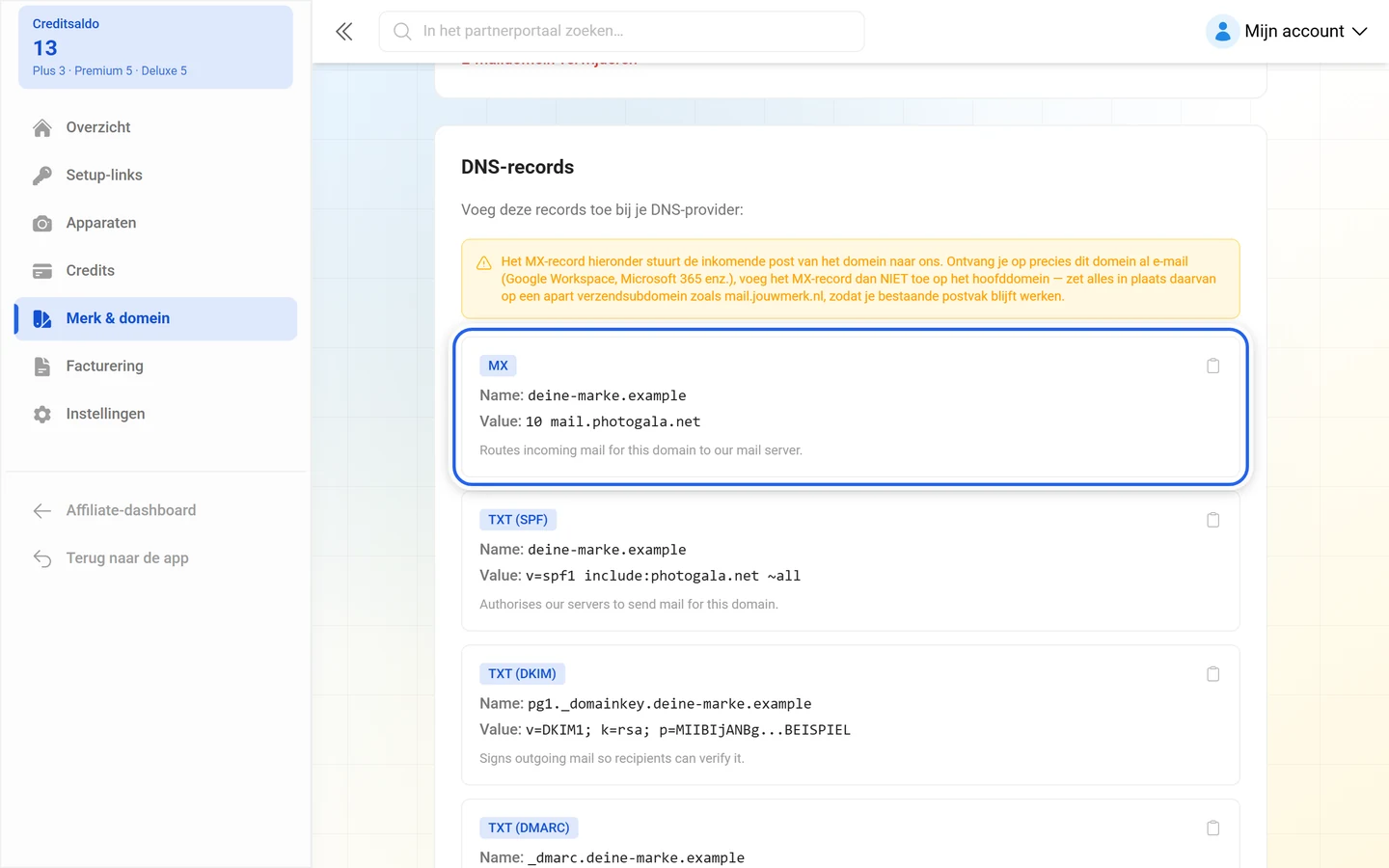 DNS-records voor het e-mailverkeer met gemarkeerd MX-record