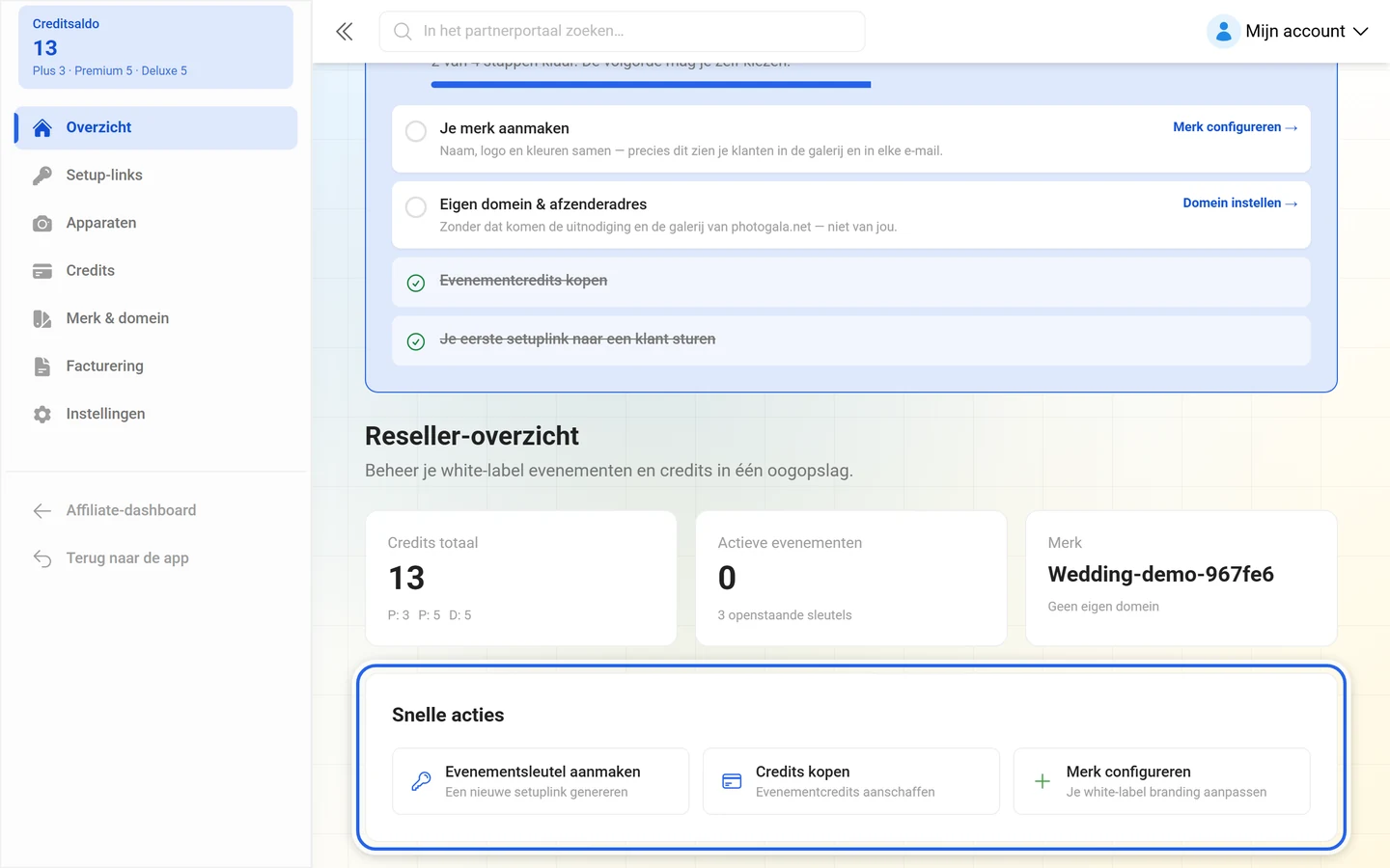 Reseller-overzicht met gemarkeerde kaart Snelle acties