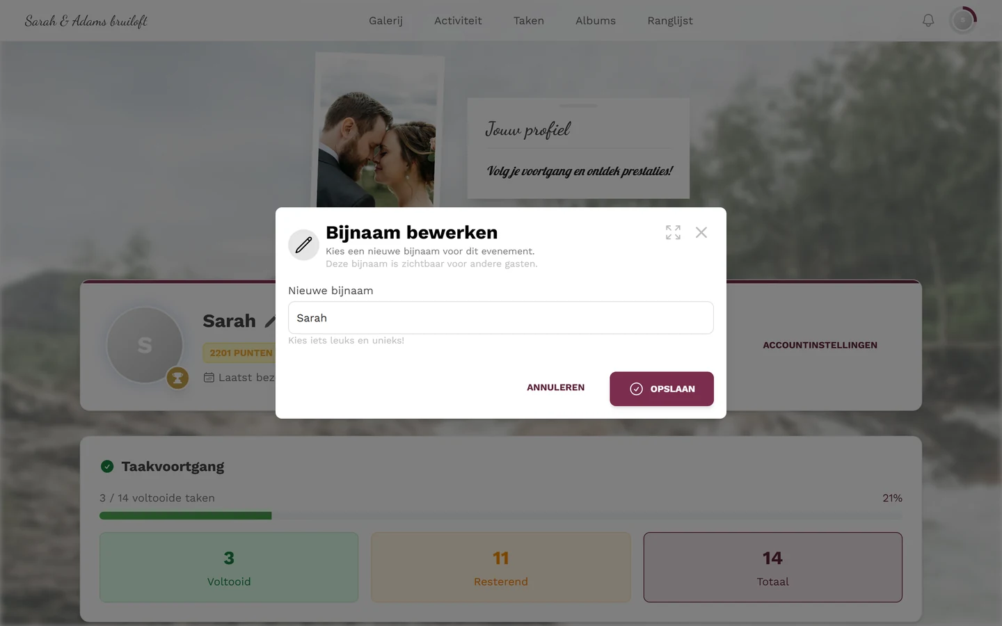 Dialoog om de bijnaam te bewerken