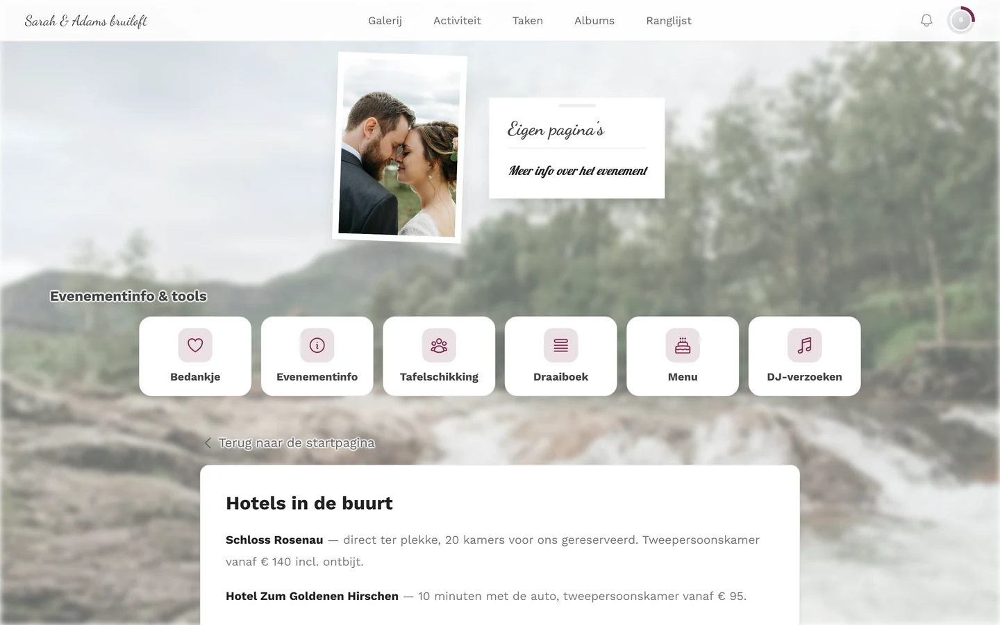 Kant-en-klare eigen pagina in de gastenweergave met kop, afbeelding en tekst