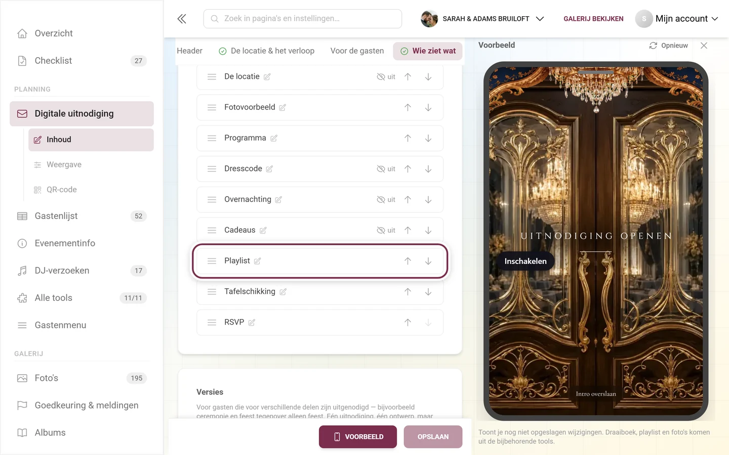 Kaart Uit andere tools met gemarkeerde playlist-schakelaar