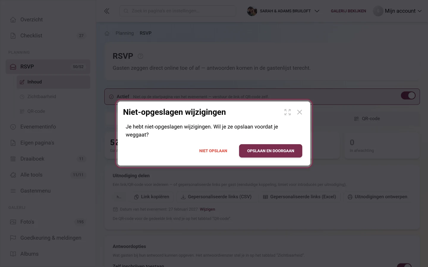 Bevestigingsvraag bij het wisselen van tabblad met een open concept